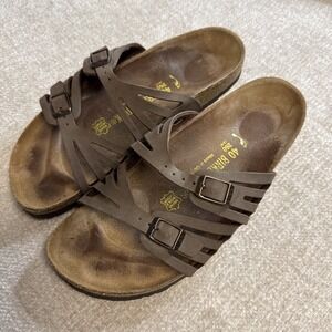 Birkenstock Grenada Softbed Leather Womens Brown Suede Sandals with Buckles - 40